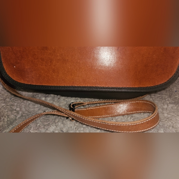 Paco Lobo Cognac Leather Black Nylon Crossbody Bag Adjustable Strap Purse - Picture 8 of 16